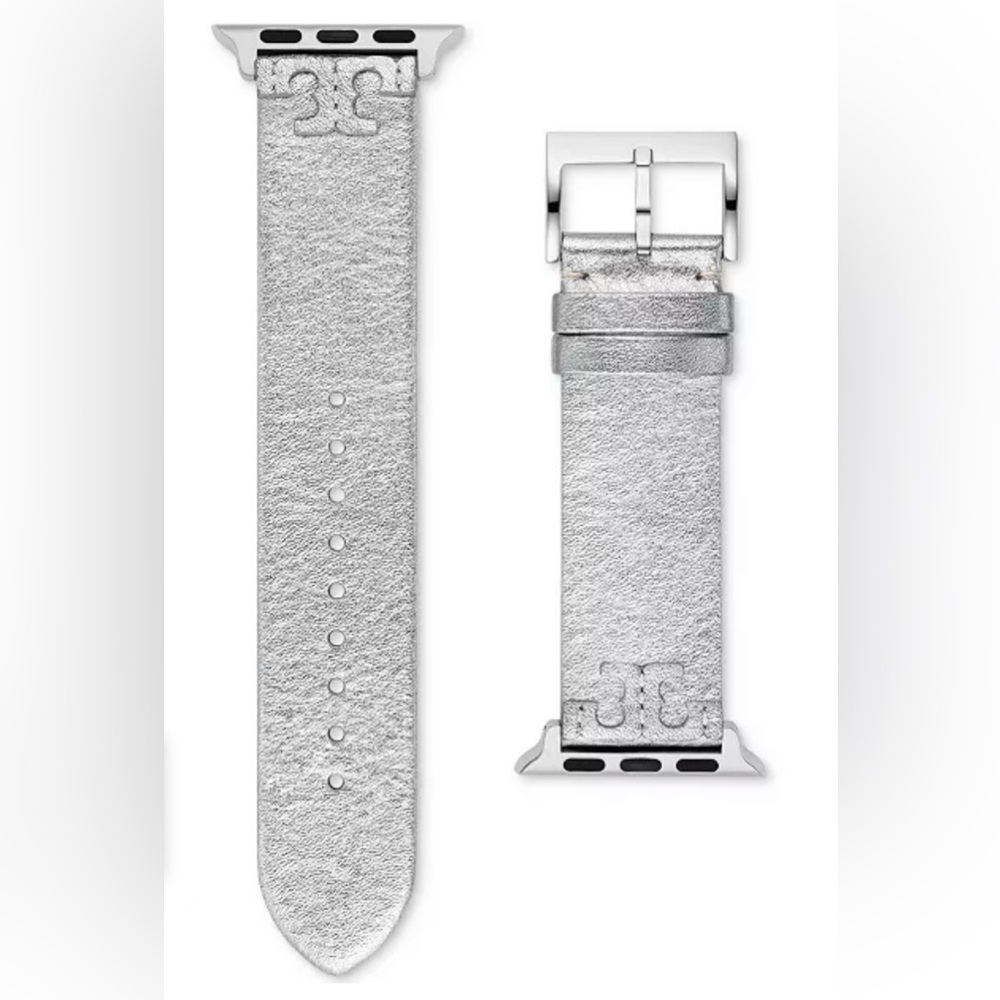 Tory Burch Metallic Silver Leather Watch Band